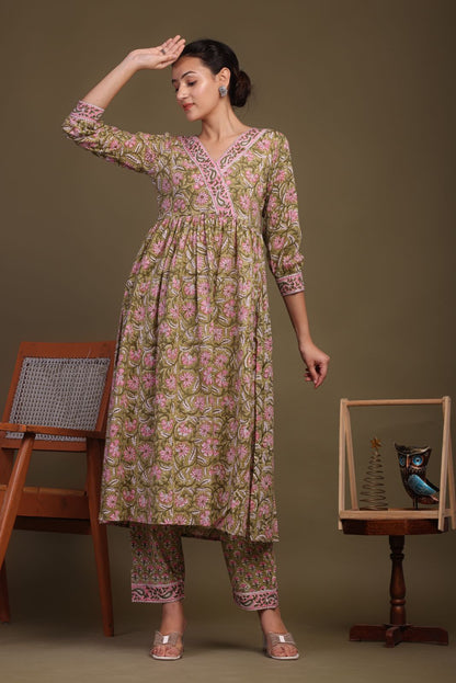 cotton printed kurti pant set