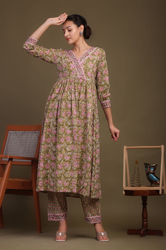 cotton printed kurti pant set