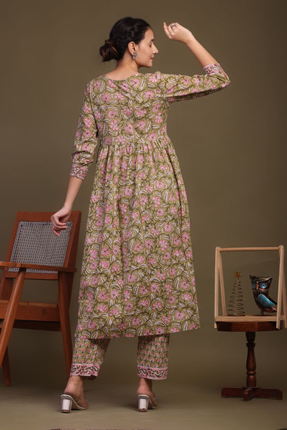 cotton printed kurti pant set