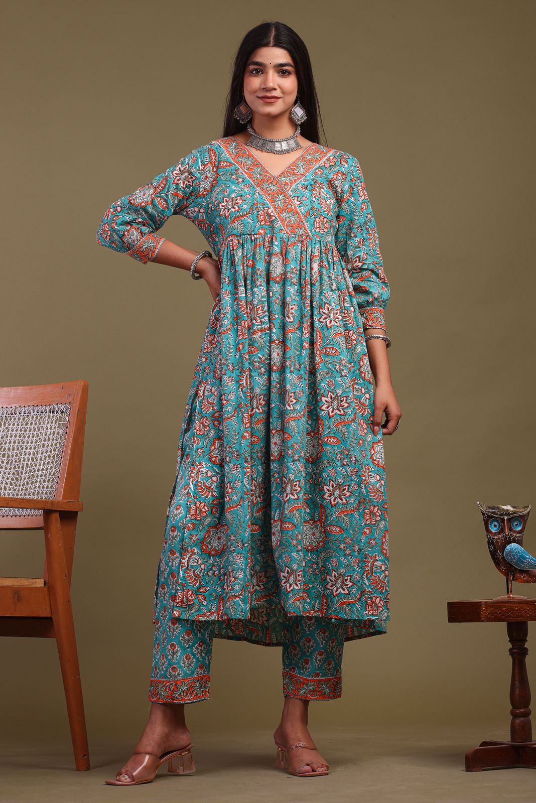 cotton printed kurti pant set