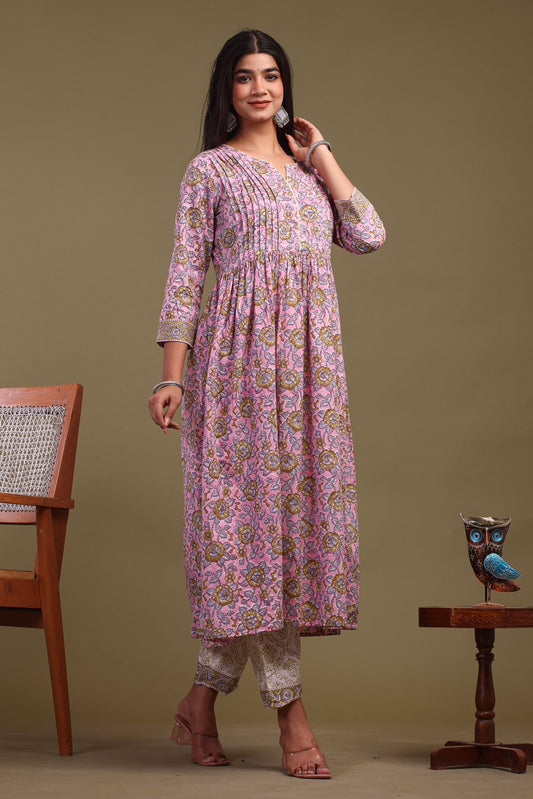 cotton printed kurti pant set