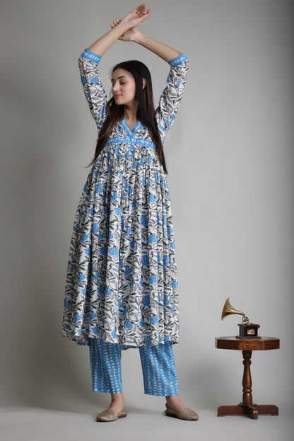 cotton printed kurti pant set