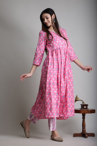 cotton printed kurti pant set