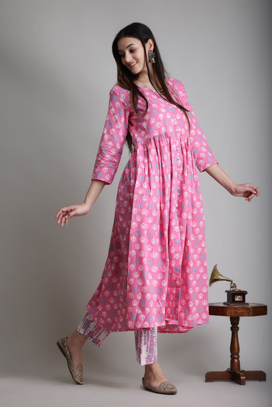 cotton printed kurti pant set