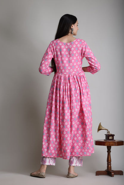 cotton printed kurti pant set