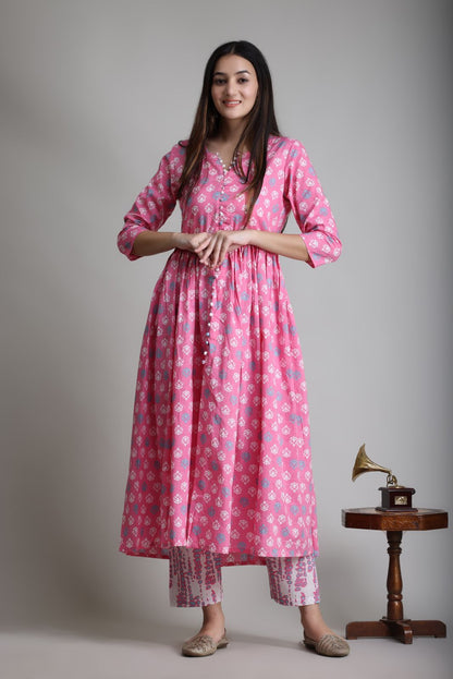 cotton printed kurti pant set