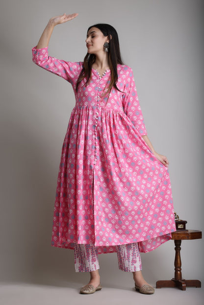 cotton printed kurti pant set