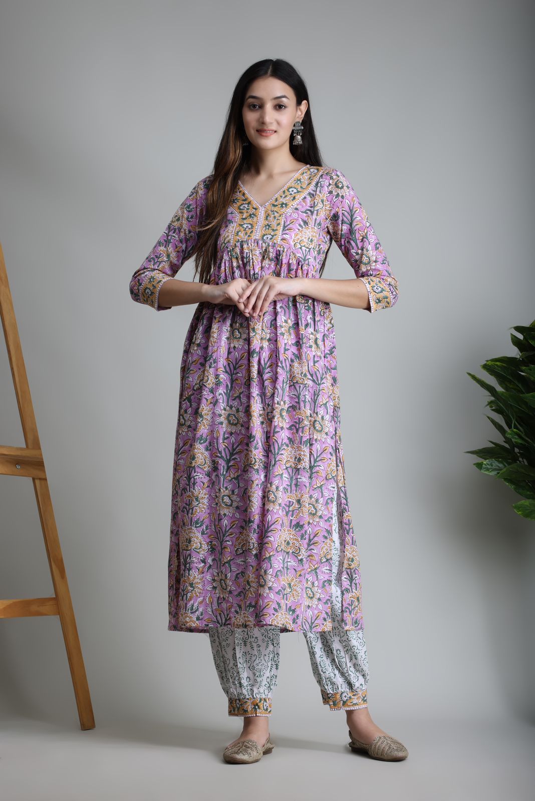 cotton printed kurti pant set
