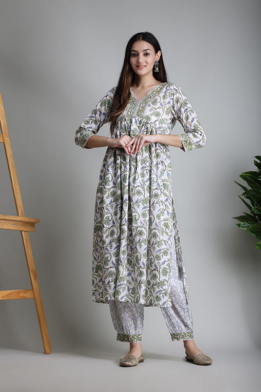 cotton printed kurti pant set