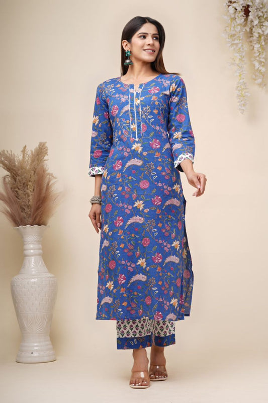 cotton printed kurti pant set