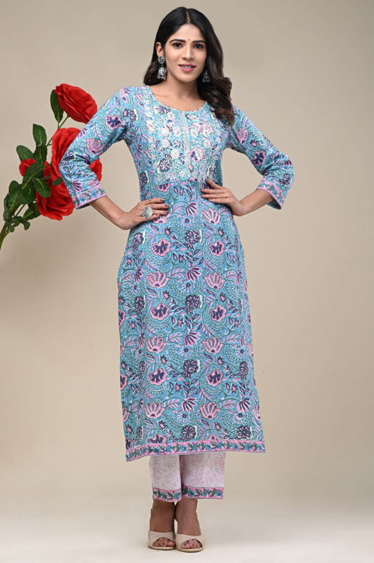 cotton printed kurti pant set