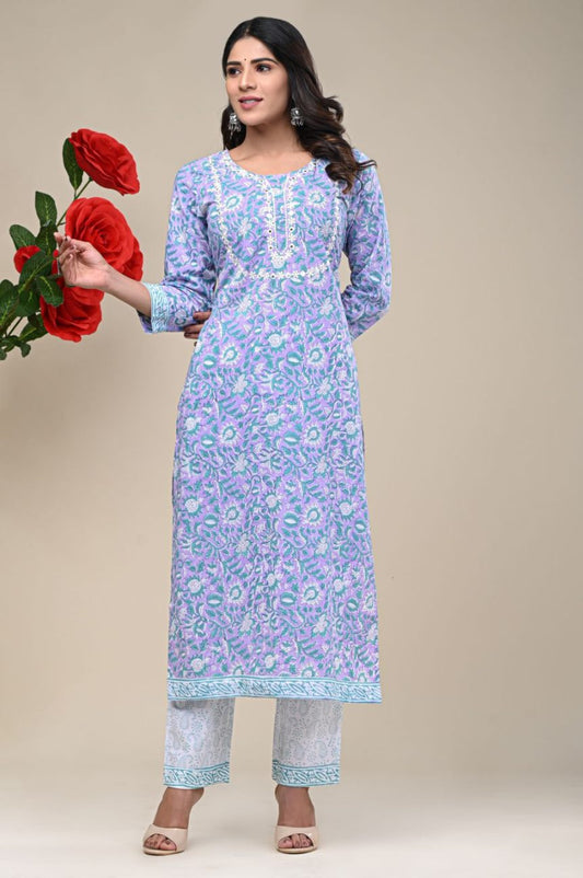 cotton printed kurti pant set