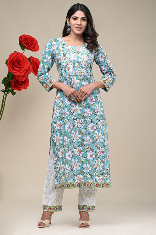 cotton printed kurti pant set