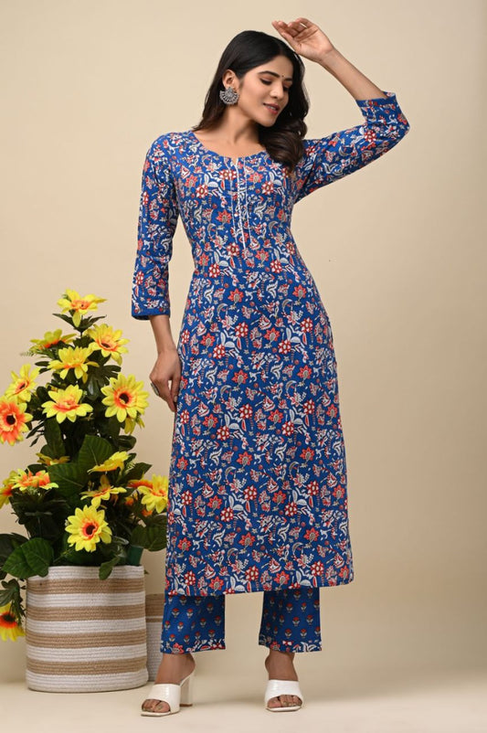 cotton printed kurti pant set