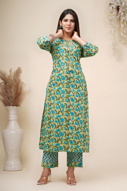cotton printed kurti pant set