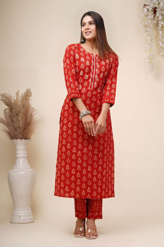 cotton printed kurti pant set