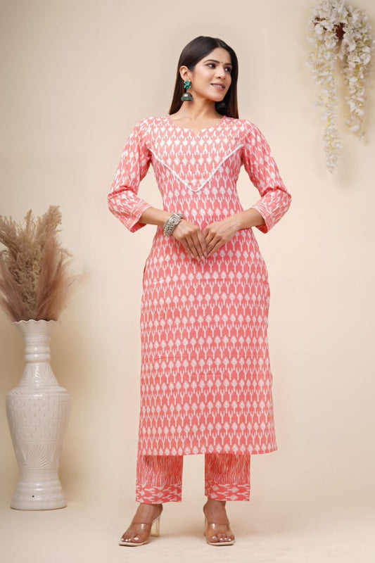 cotton printed kurti pant set