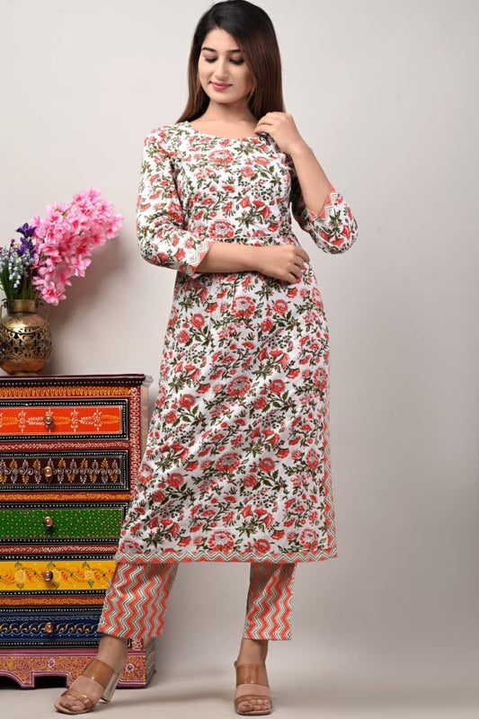 cotton printed kurti pant set