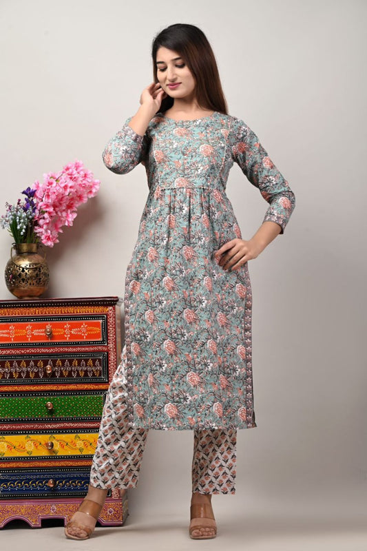 cotton printed kurti pant set