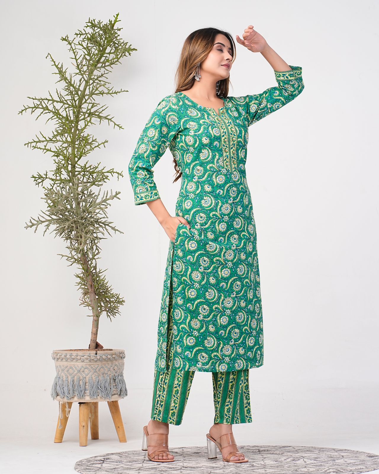 cotton printed kurti pant set