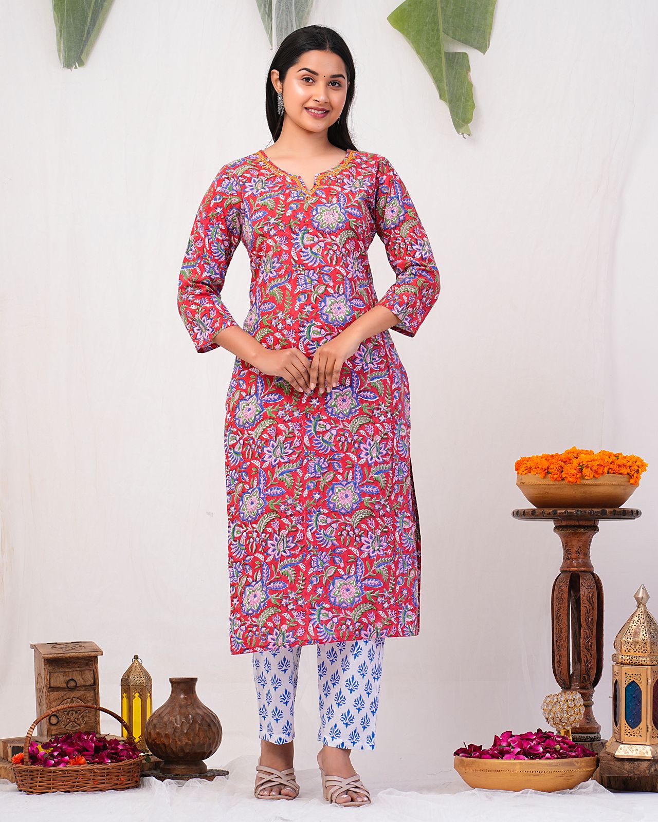 cotton printed kurti pant set