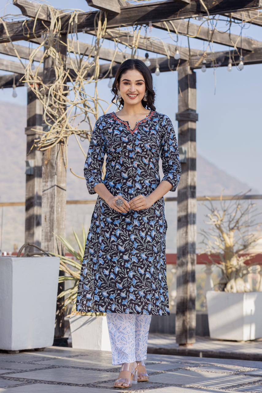 cotton printed kurti pant set