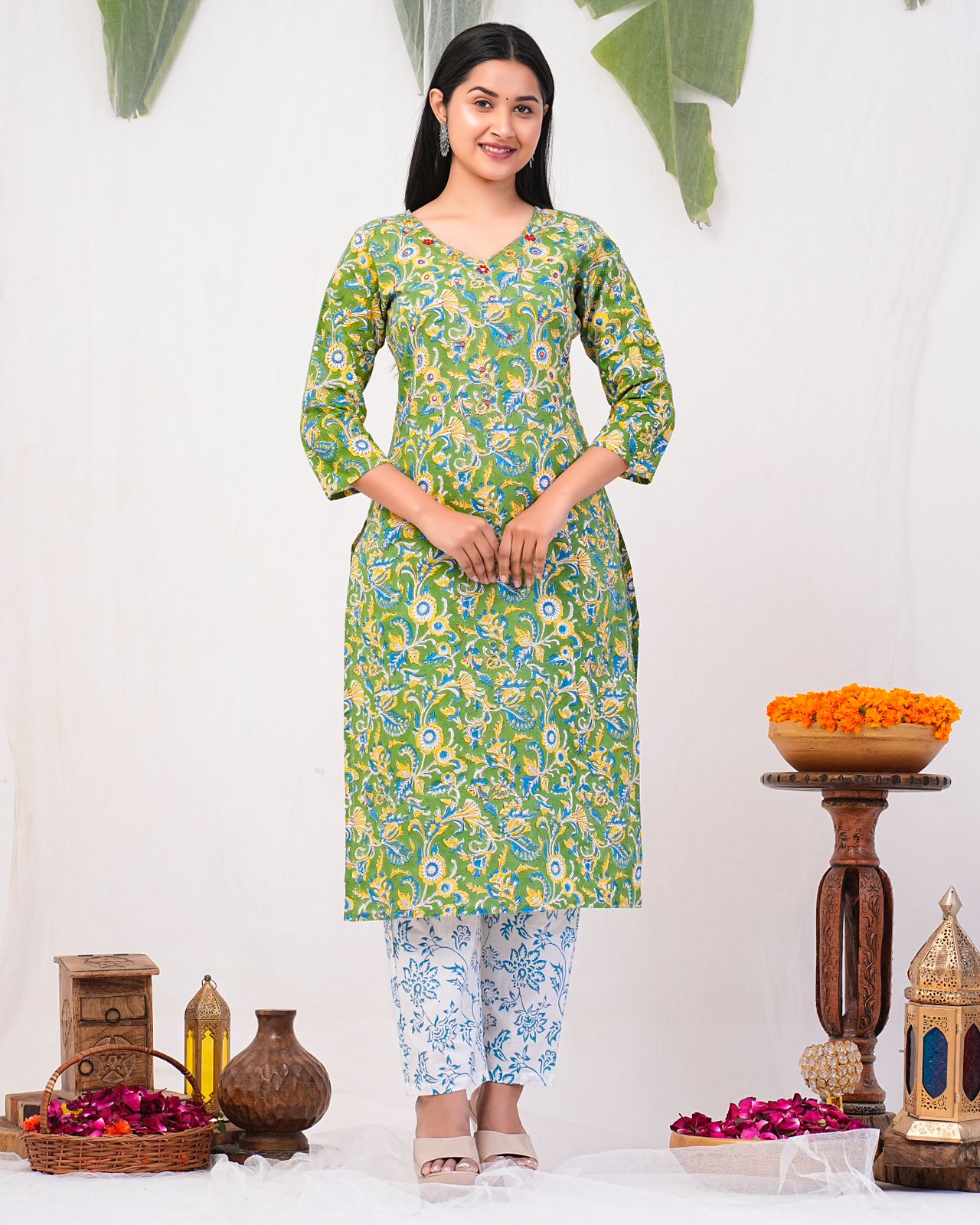 cotton printed kurti pant set