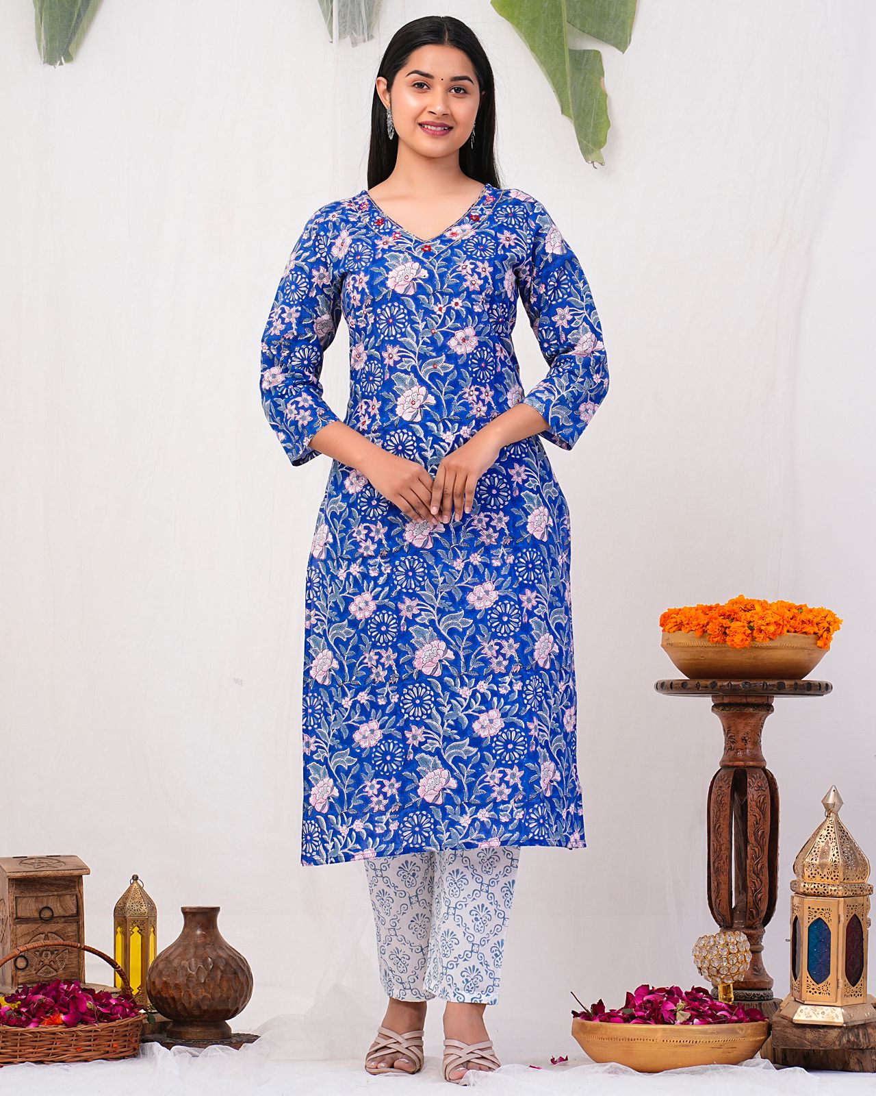 cotton printed kurti pant set