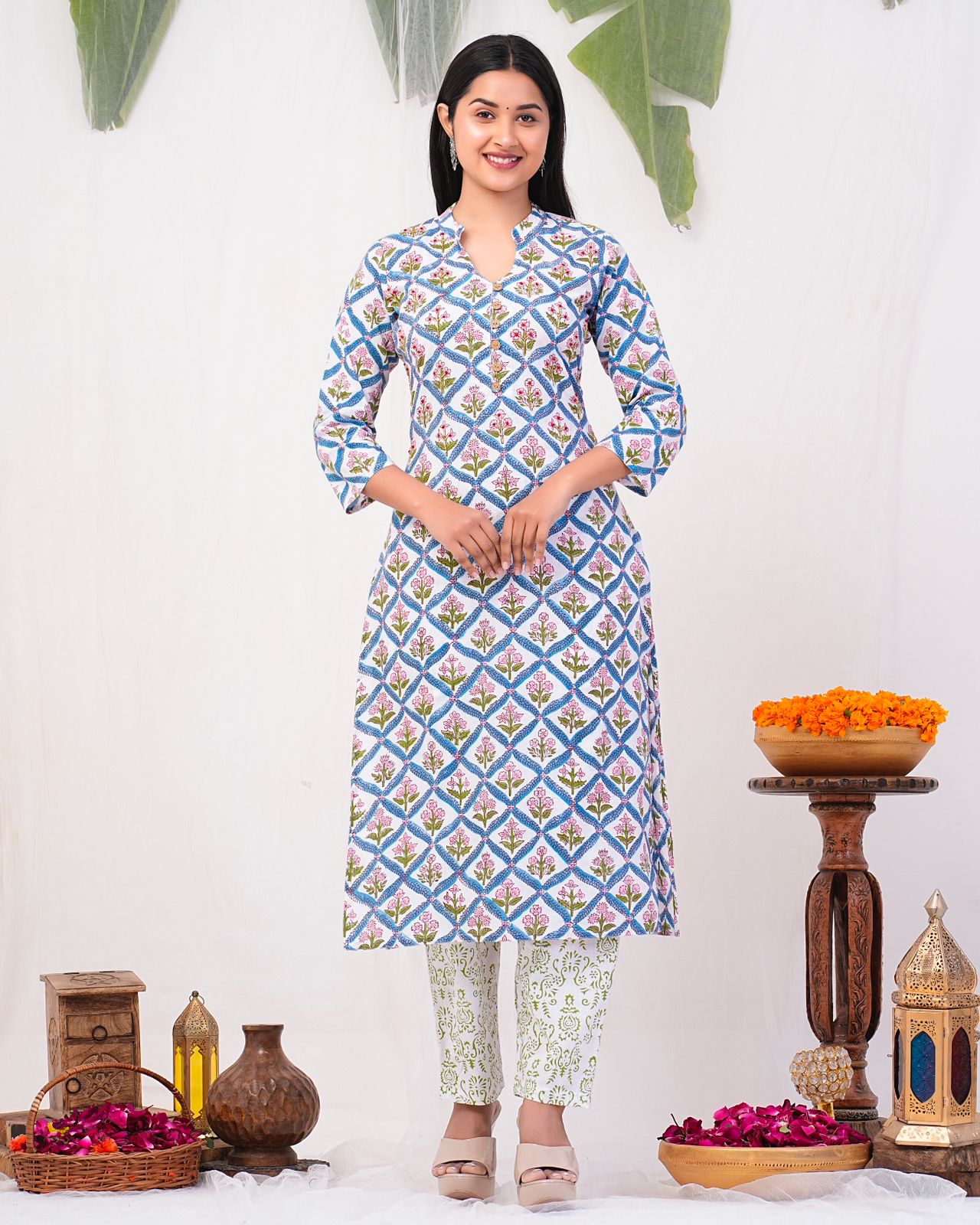 cotton printed kurti pant set