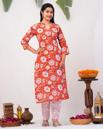 cotton printed kurti pant set