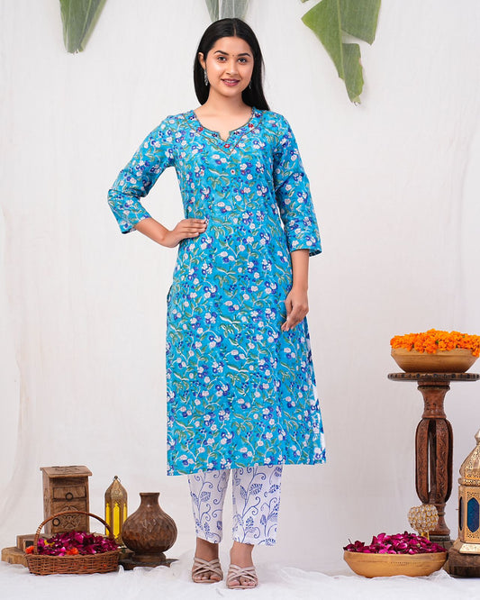 cotton printed kurti pant set