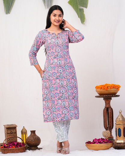 cotton printed kurti pant set