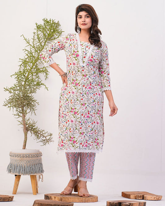 cotton printed kurti pant set