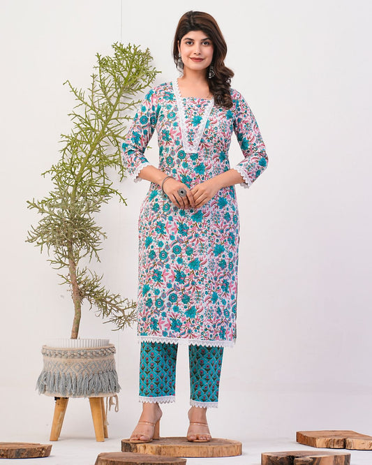 cotton printed kurti pant set