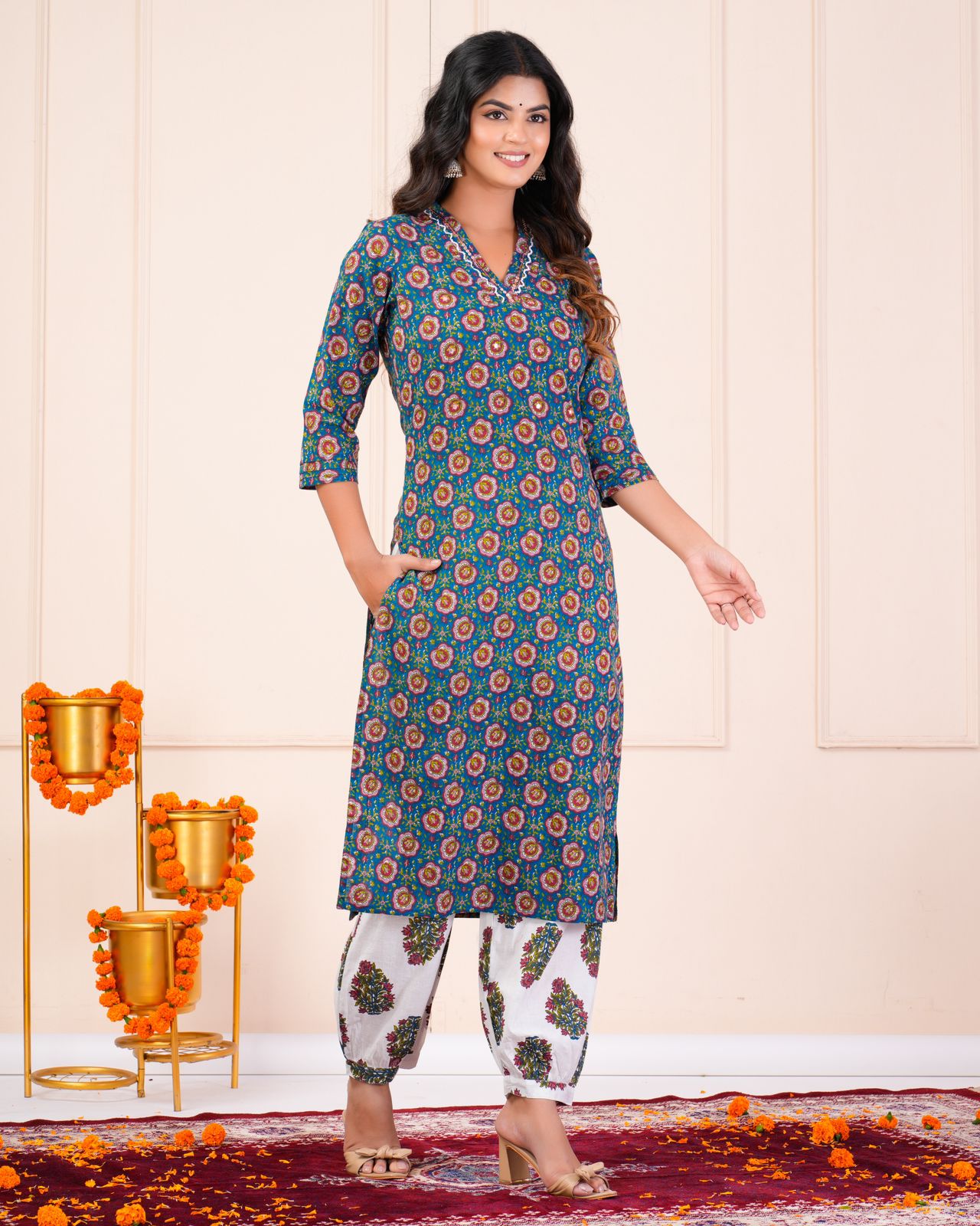 cotton printed kurti pant set