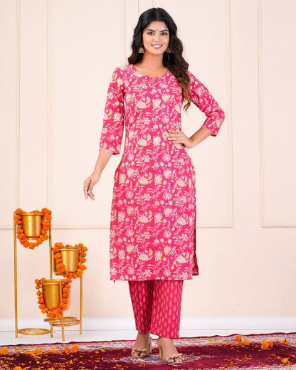 cotton printed kurti pant set