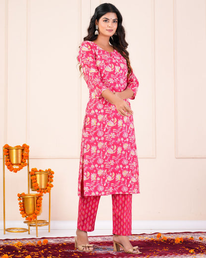 cotton printed kurti pant set