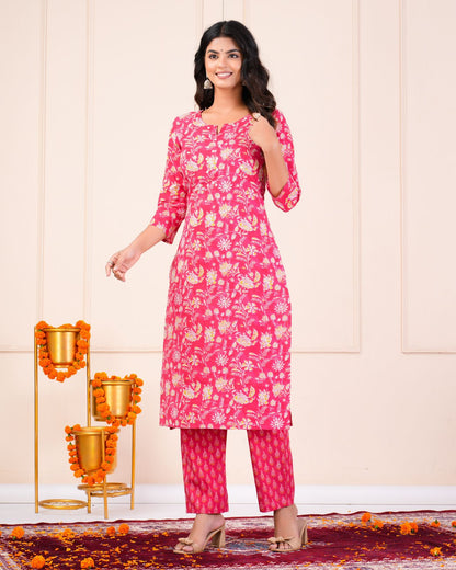 cotton printed kurti pant set