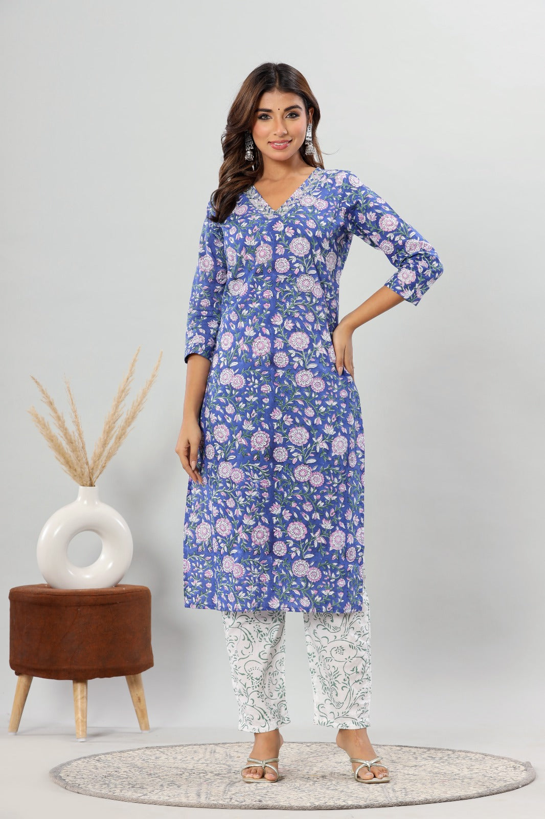 cotton printed kurti pant set