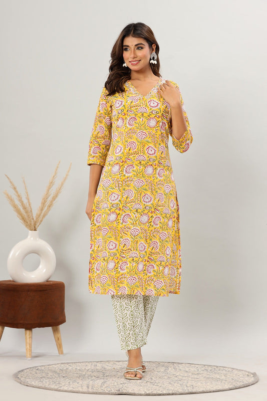 cotton printed kurti pant set