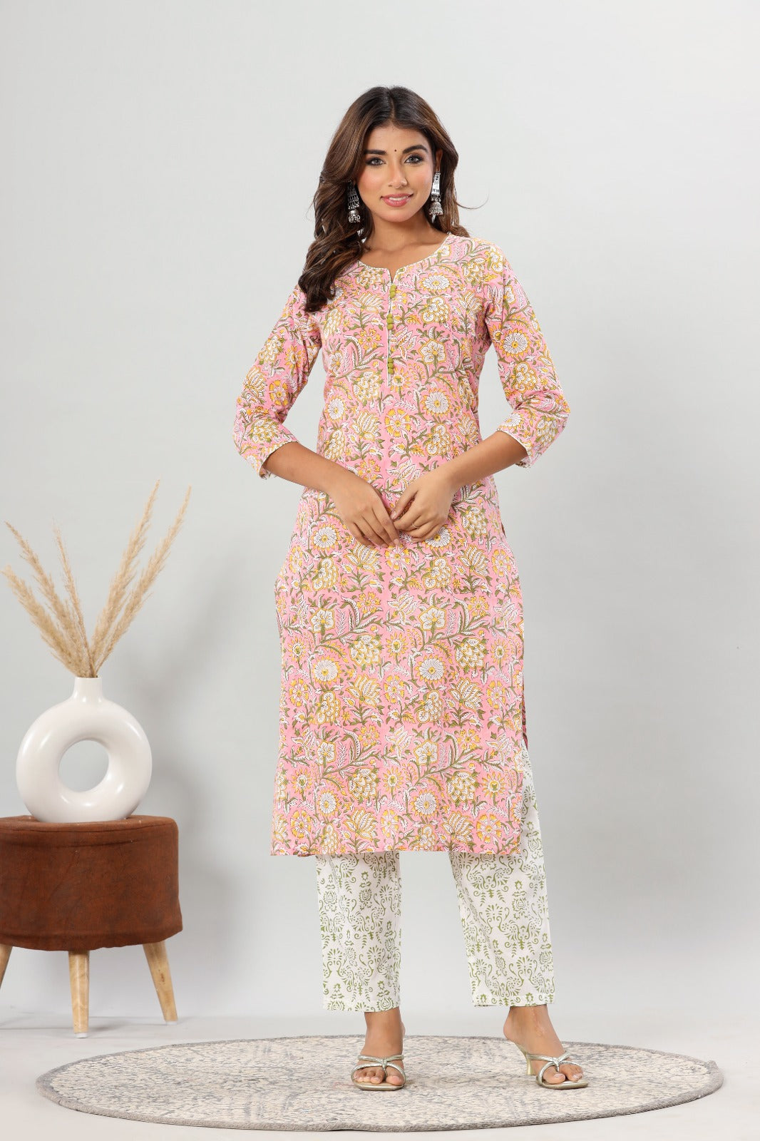 cotton printed kurti pant set