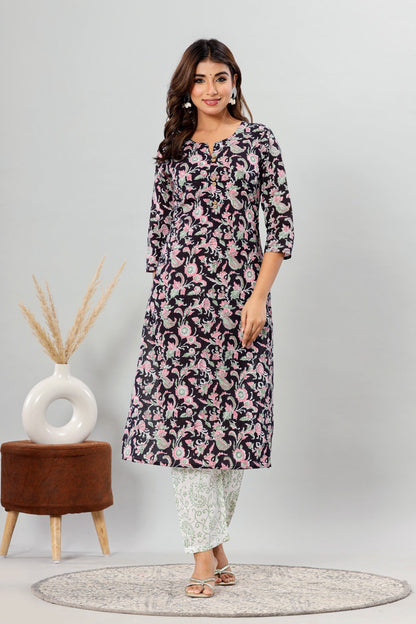 cotton printed kurti pant set