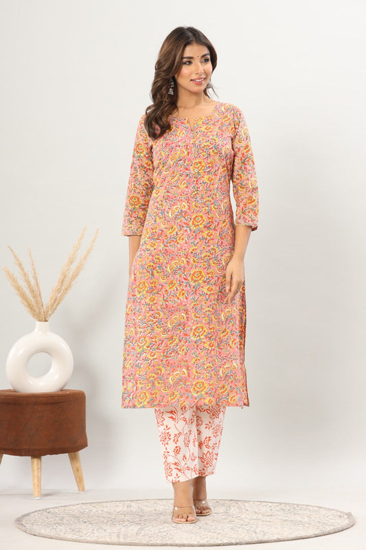 cotton printed kurti pant set