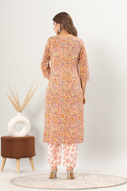 cotton printed kurti pant set