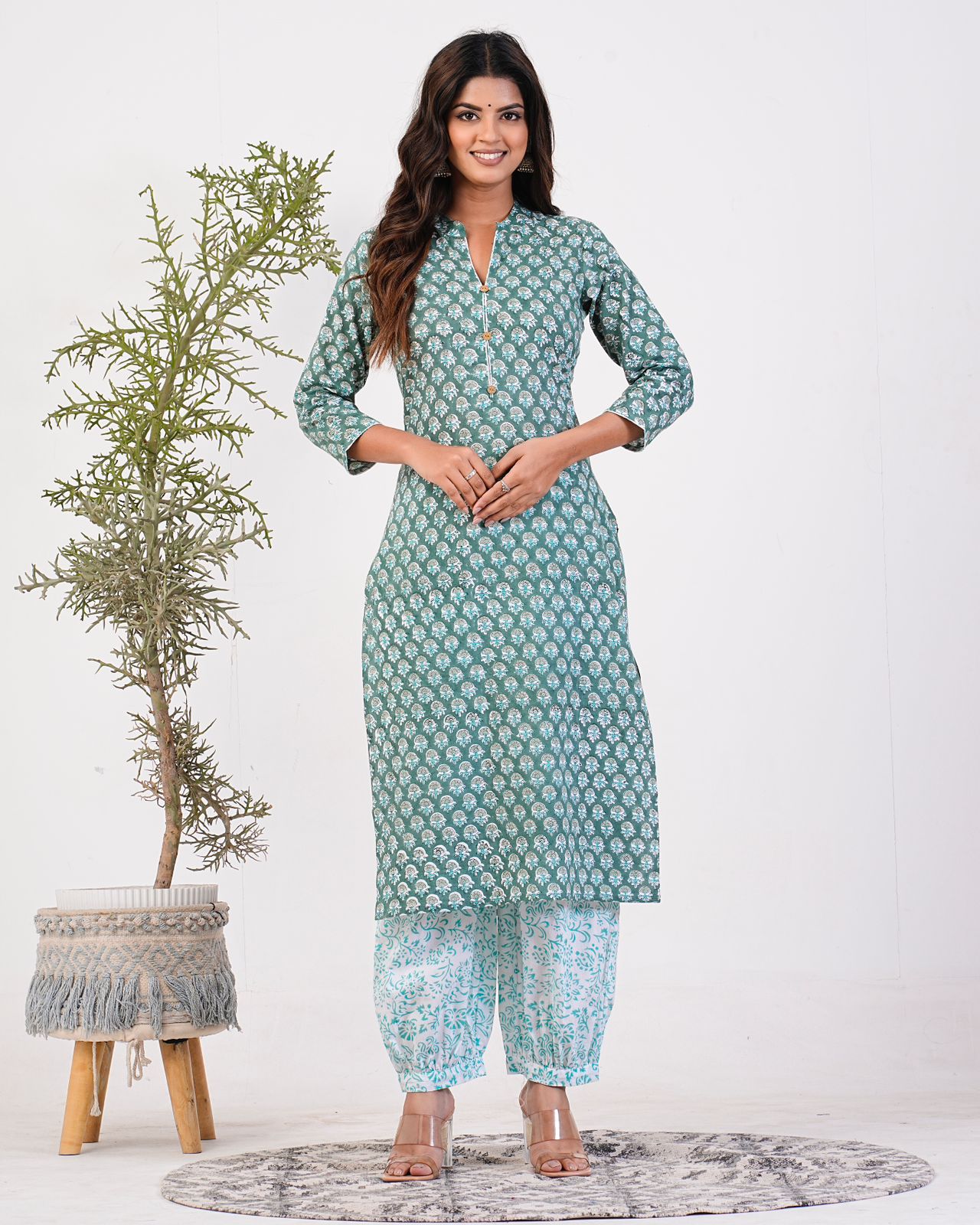 cotton printed kurti pant set