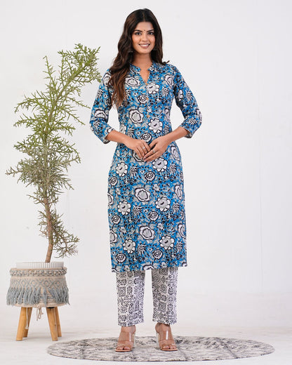 cotton printed kurti pant set