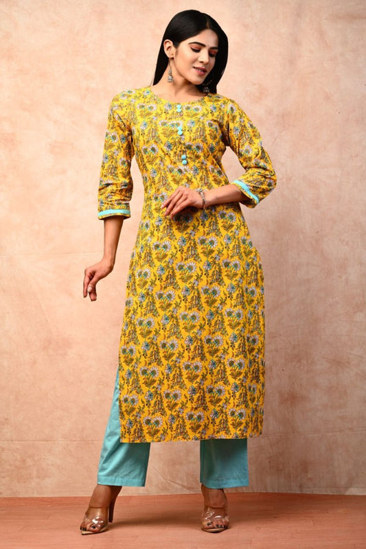 cotton printed kurti pant set