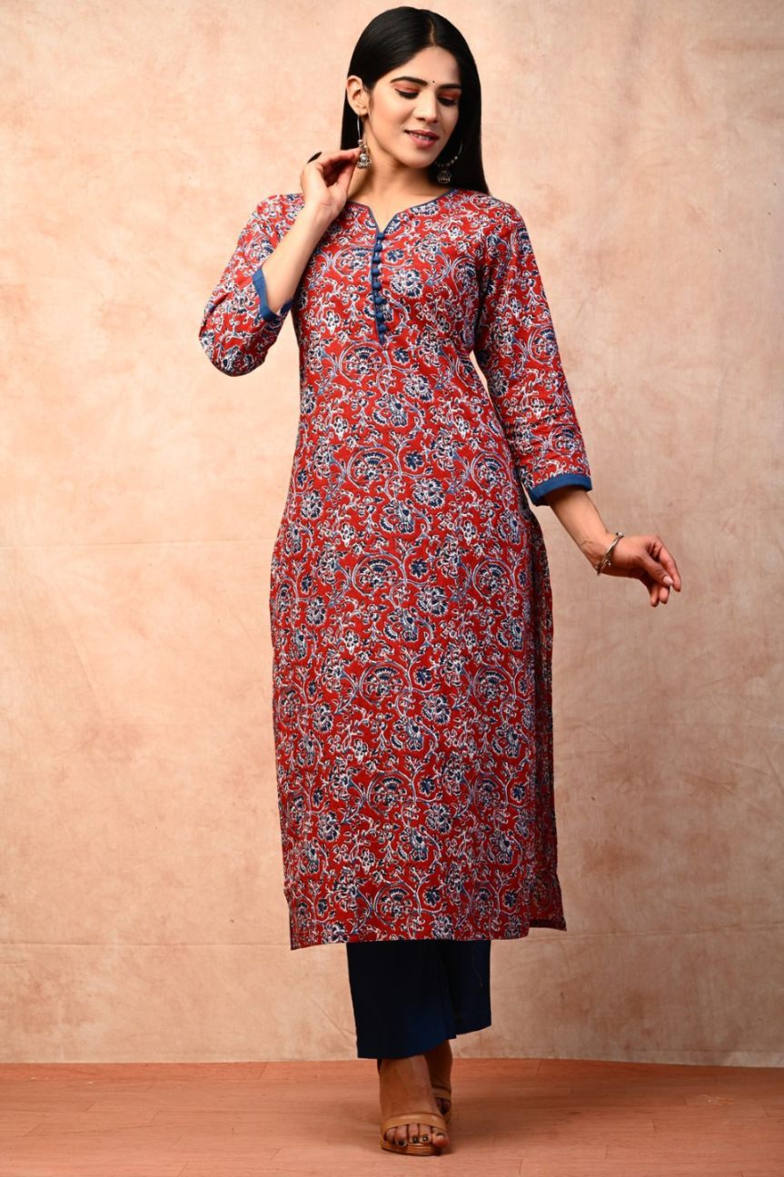 cotton printed kurti pant set