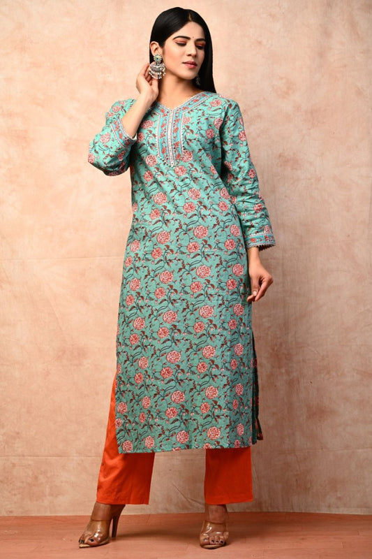 cotton printed kurti pant set