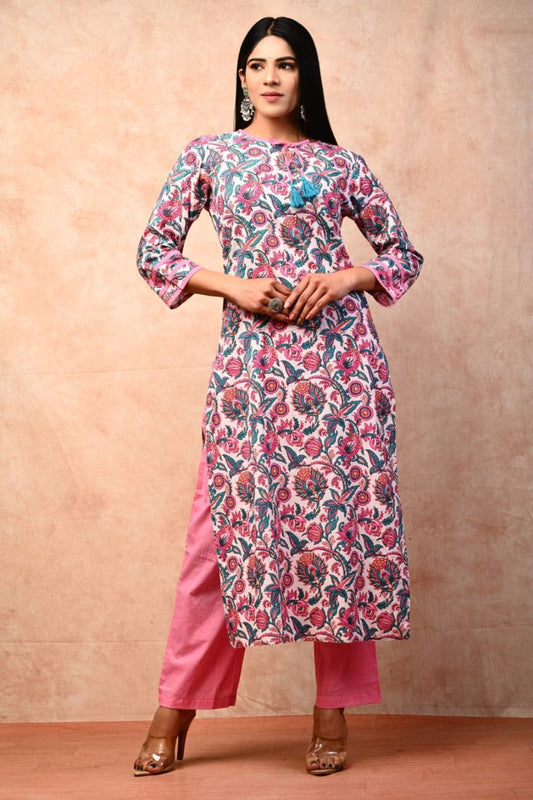 cotton printed kurti pant set